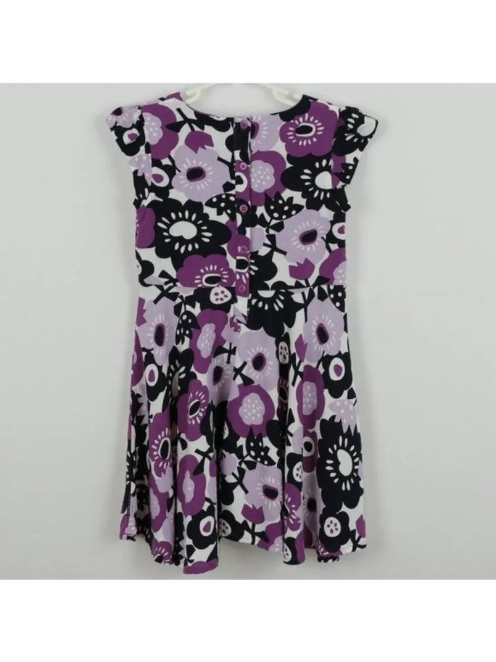 Polarn O. Pyret Girls Size 5-6 Purple White Floral Cap Sleeve Knit Casual Dress